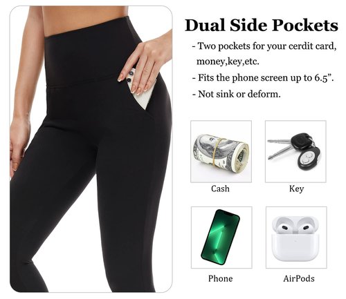 FULLSOFT Soft Black Leggings with Pockets for Women - High Waisted Tummy Control No See Through Workout Clothes for Women Yoga Cycling Pants Fitness Clothing(2 Pack Black(Pockets),Large-X-Large)