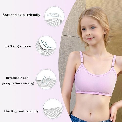 YoBeLove Teen Girls Sports Bras 6 Pack Cotton Underwear with Bra Pads and Adjustable Spaghetti Straps for Kids 10-12 Years Multicolor
