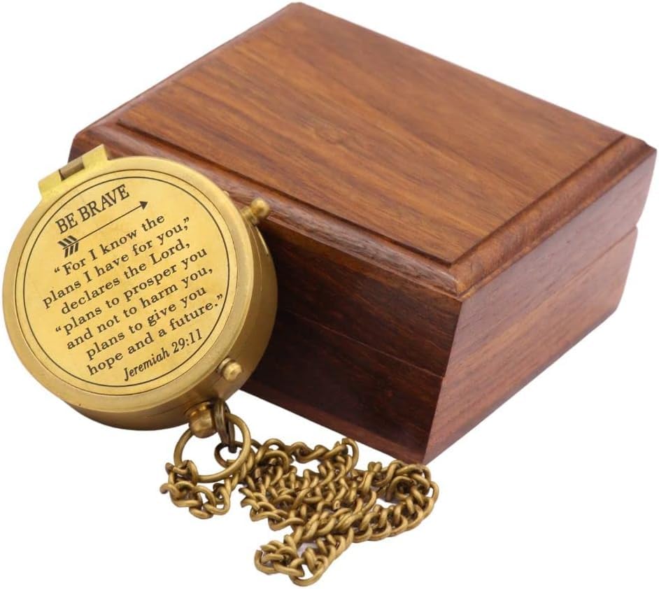 Solid Brass Directional Engraved Compass, Baptism Gifts for Boys Girls, First Communion, Christian Gifts for Men, First Confirmation Gifts for Boys, for I Know The Plans I Have for You