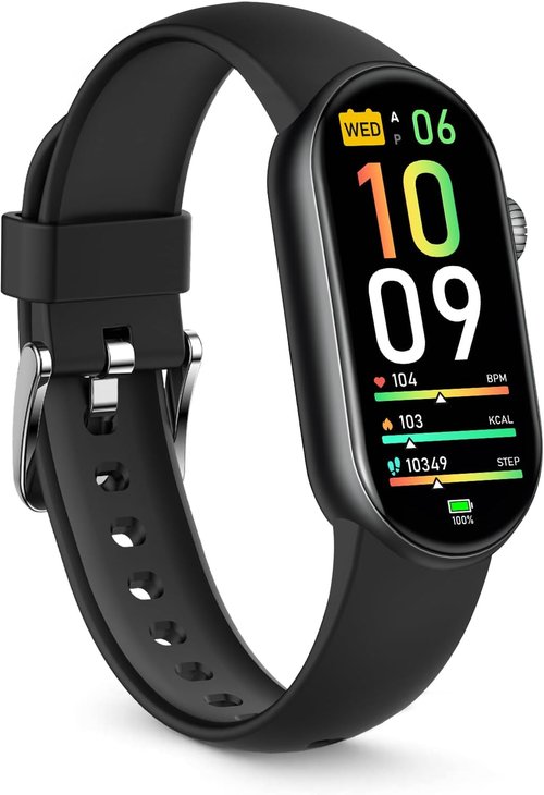 FITVII Slim Fitness Tracker - AMOLED Display, Blood Oxygen & Pressure Monitoring | IP68 Waterproof, 24/7 Heart Rate Tracking