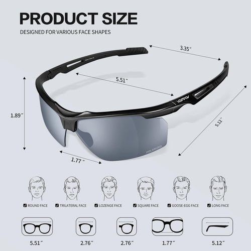 VOZAPOW Polarized Sports Sunglasses for Men Women Youth, UV400 Protection Cycling Glasses for Running Baseball Softball