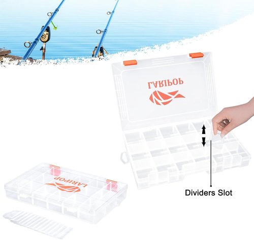 LARIPOP 3600 Fishing Tackle Boxes - Clear Plastic Storage Trays with Adjustable Dividers | 4-Pack Organizer for Lures & Accessories