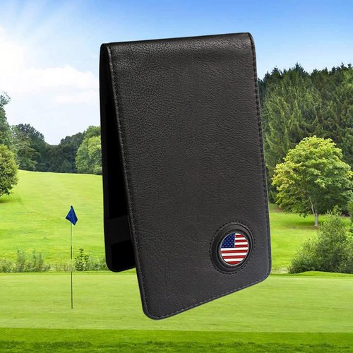 PINMEI Golf Leather Scorecard Holder Cover Yardage Book Cover with American Flag Golf Ball Marker and A Free Pencil 4.33 × 7.48 inches