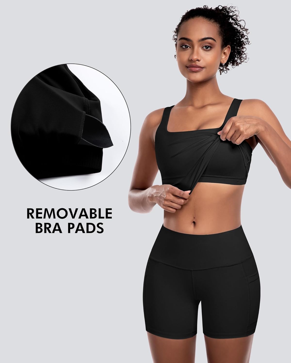Skiennix Women's Sports Bras - 5-Pack Square Neck Longline Workout Crop Tops with Built-In Pads