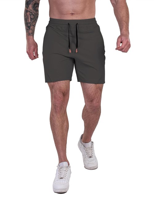 FIRSTGYM Mens Athletic Shorts 7 inch for Casual Running Sports Gym with Zipper Pockets Gunmetal Grey