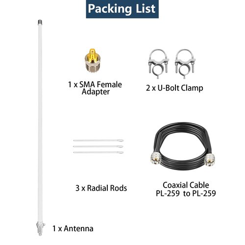 GMRS Base Antenna 462-467MHz with 32ft Cable - High Gain 7.5dBi Fiberglass Base Station Antenna for GMRS Repeater & Mobile Radio, UHF Female (SO-239) Connector