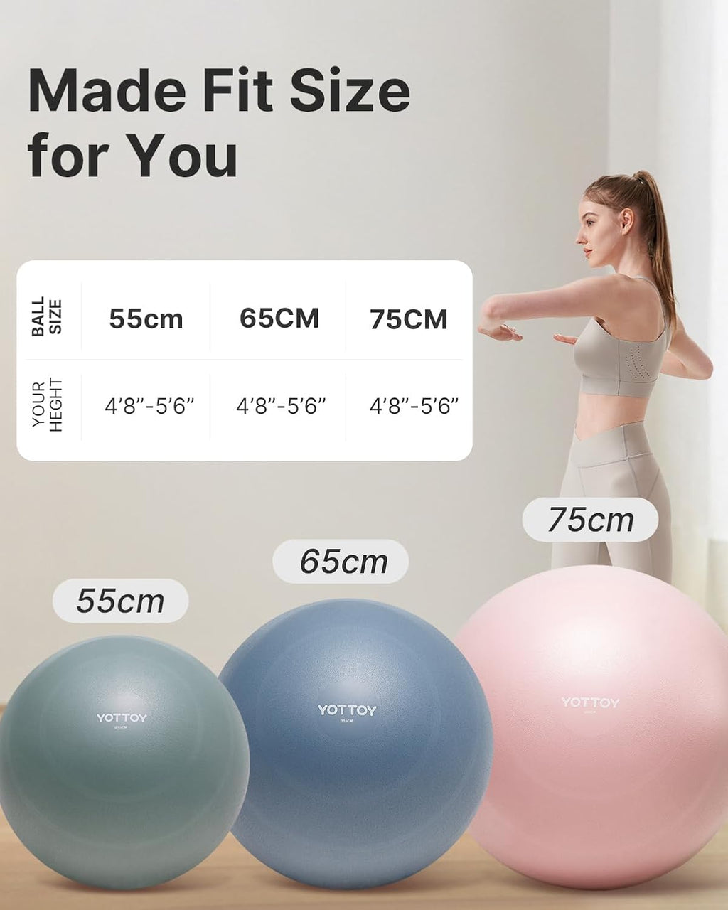 YOTTOY Anti-Burst Exercise Ball - Extra Thick Yoga & Fitness Ball for Pregnancy & Physical Therapy