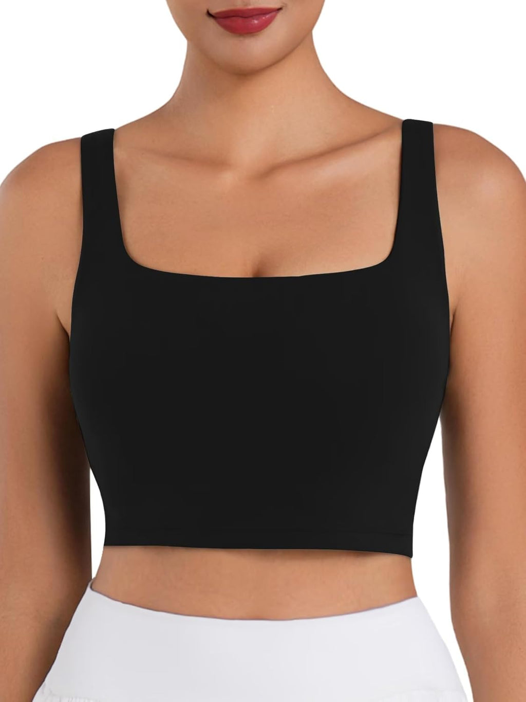 Sunzel Square Neck Sports Bra - Padded Yoga Crop Top with Wide Straps for Women | Perfect for Pilates & Gym