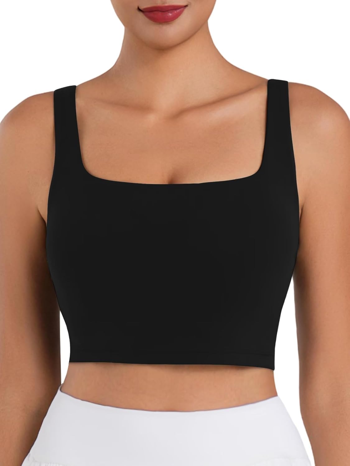 Sunzel Square Neck Sports Bra - Padded Yoga Crop Top with Wide Straps for Women | Perfect for Pilates & Gym