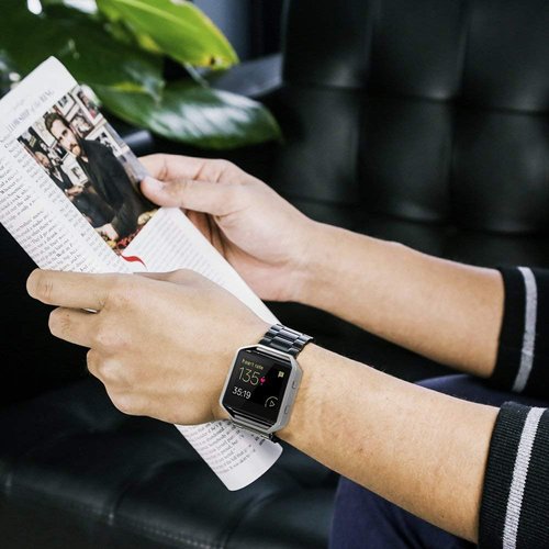Simpeak Women Men Stainless Steel Band Strap with Stailess Steel Frame Compatible with Fitbit Blaze, Match Link Removal Tool, Silver