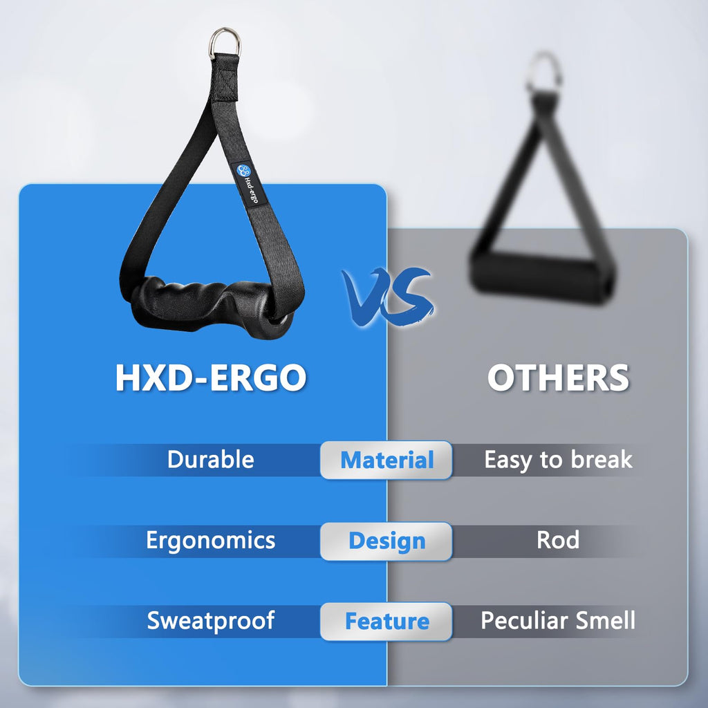 HXD-ERGO Ergonomic Exercise Handles for Cable Machine Attachments, Resistance Bands - Gym Handles for Yoga, Pilates, Strength Training Workout （Black