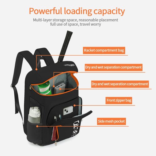JYColofex tennis bag, tennis backpack, can accommodate 2 rackets, with shoe compartment, waterproof for both men and women, can be used to hold tennis and badminton rackets.
