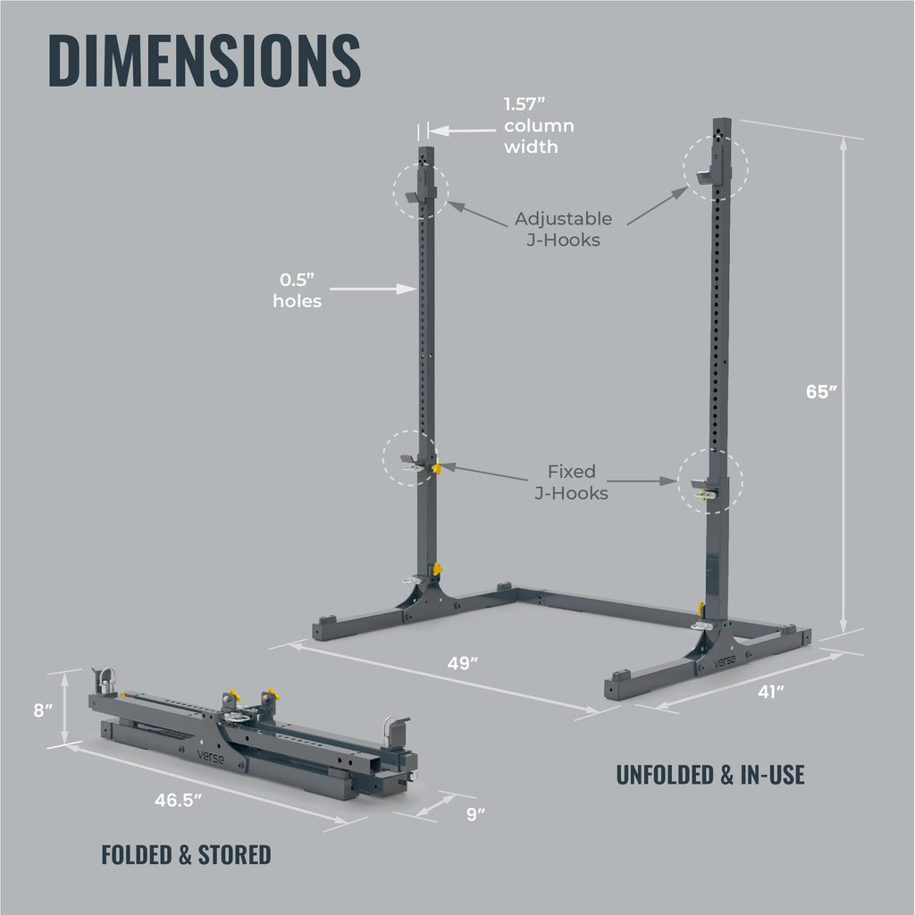 Verse Agile Rack - Portable Multipurpose Squat Rack Bench Press Barbell Rack - Heavy Duty Holds Up To 700lbs - 2 Min Set Up - Folds for Easy Storage - Perfect for Home Gyms & Training Studios