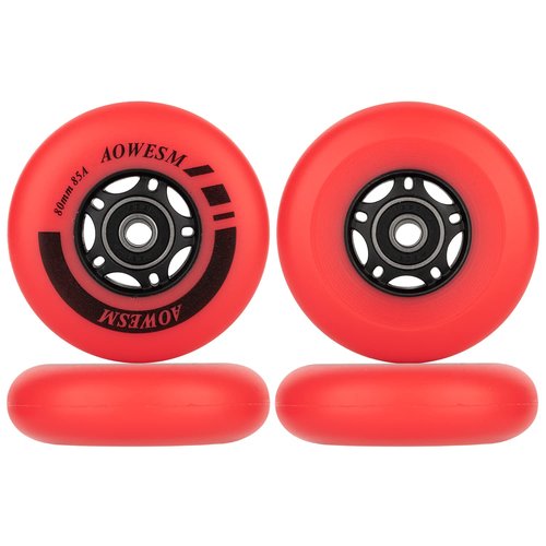 AOWESM Inline Skate Wheels 80mm 76mm 72mm 85a Outdoor Indoor Black Blue Red Roller Hockey Blades Replacement Wheels w/Bearings ABEC-9 and Floating Spacers (4-Pack) (Red, 80mm)