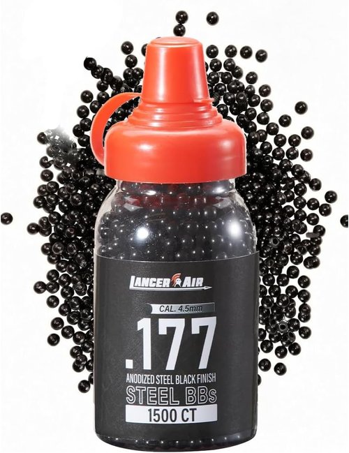 Lancer Tactical Steel BBs - 4.5mm / .177 Cal Anodized Black Finish | 1500 Count Pack