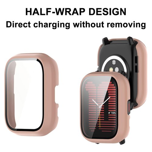 HXFRTYU 8 Pack Case for Amazfit Active Screen Protector, Hard PC Bumper Overall Protective Tempered Glass Cover Accessories for Women Men Clear