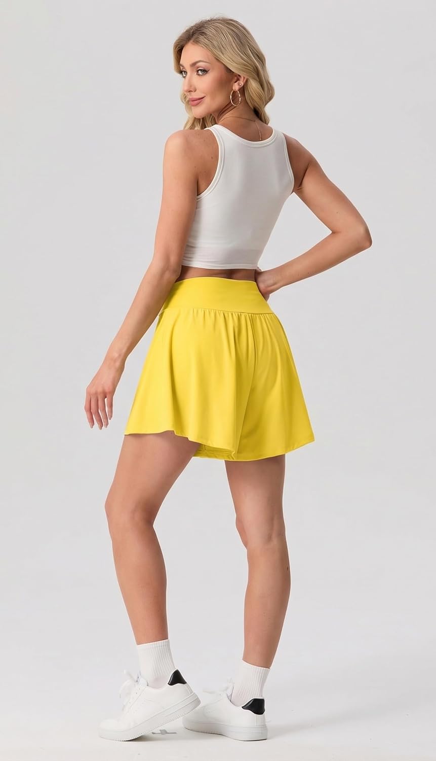 PrinStory Athletic Shorts - High Waisted Lightweight Tennis & Workout Skorts for Women
