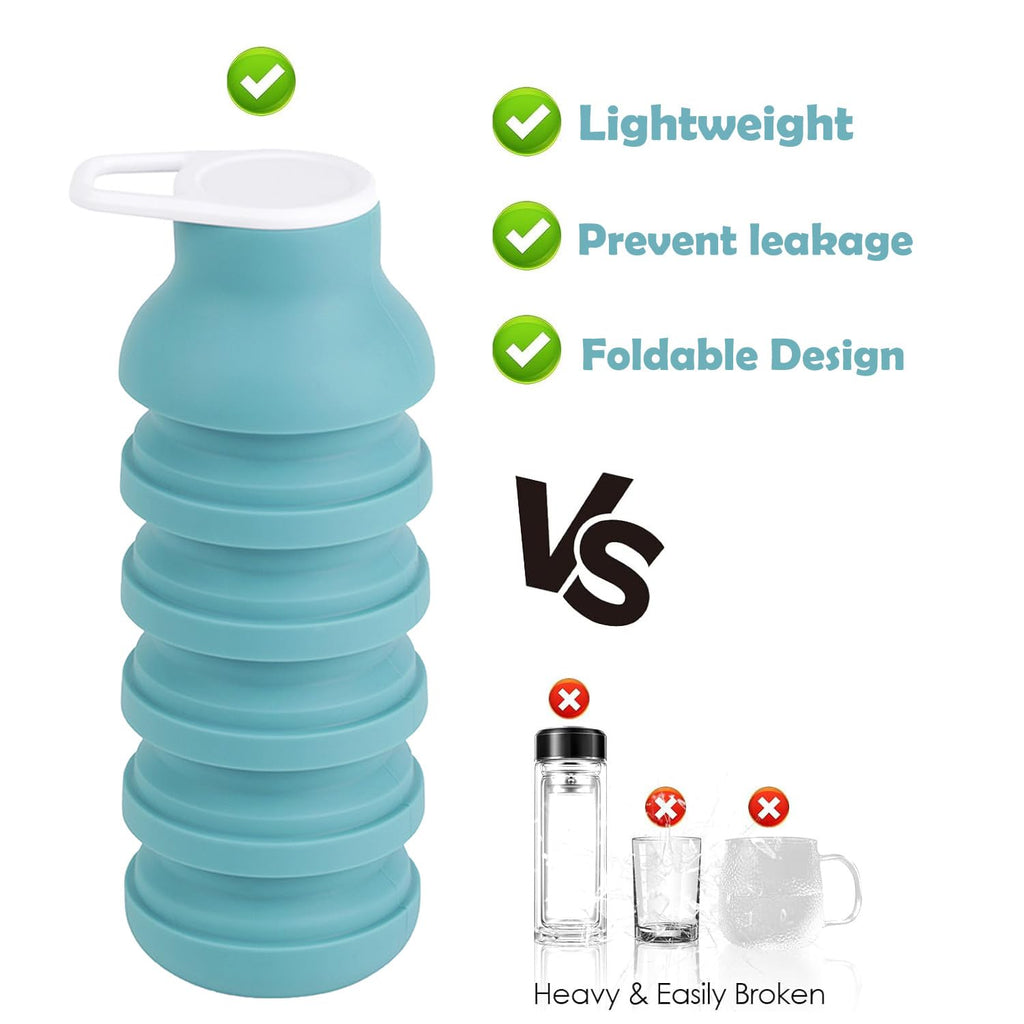 BMLFOH Collapsible Silicone Water Bottle – Foldable Travel Water Bottle Leakproof, BPA Free, Portable & Space-Saving – Perfect for Gym, Hiking,Travel(carabiner and cleaning brush),Light green