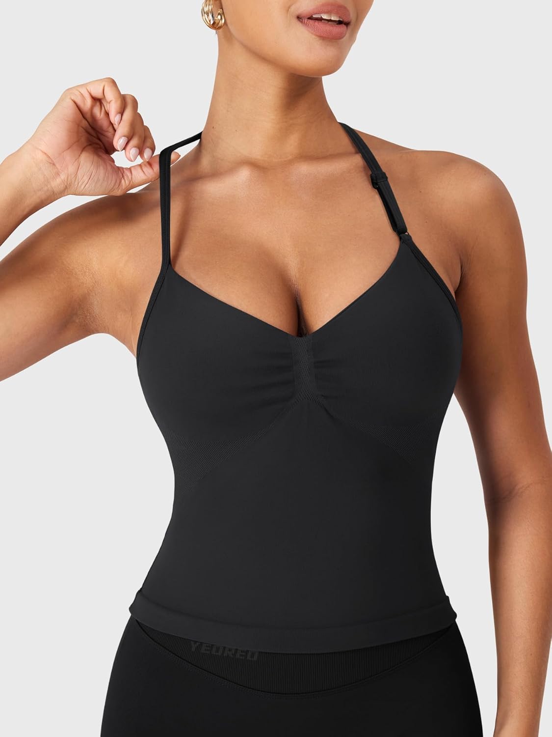 YEOREO SoftHue Longline Strappy Halter Top - Women's Backless Workout Tank with Adjustable Straps