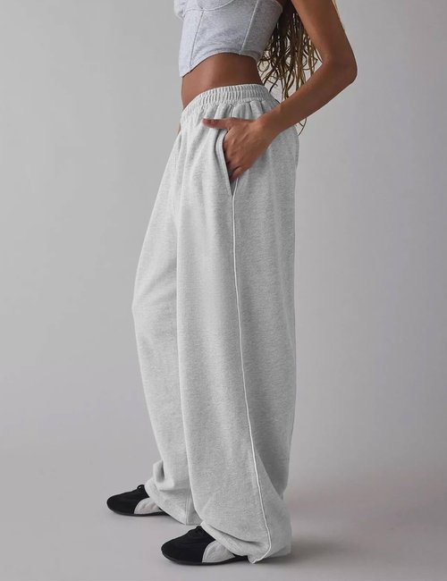 HeSaYep Women's Wide Leg Sweatpants Y2k Interior Drawstring Baggy Joggers Dancer Pants Streetwear with Pockets, Grey M