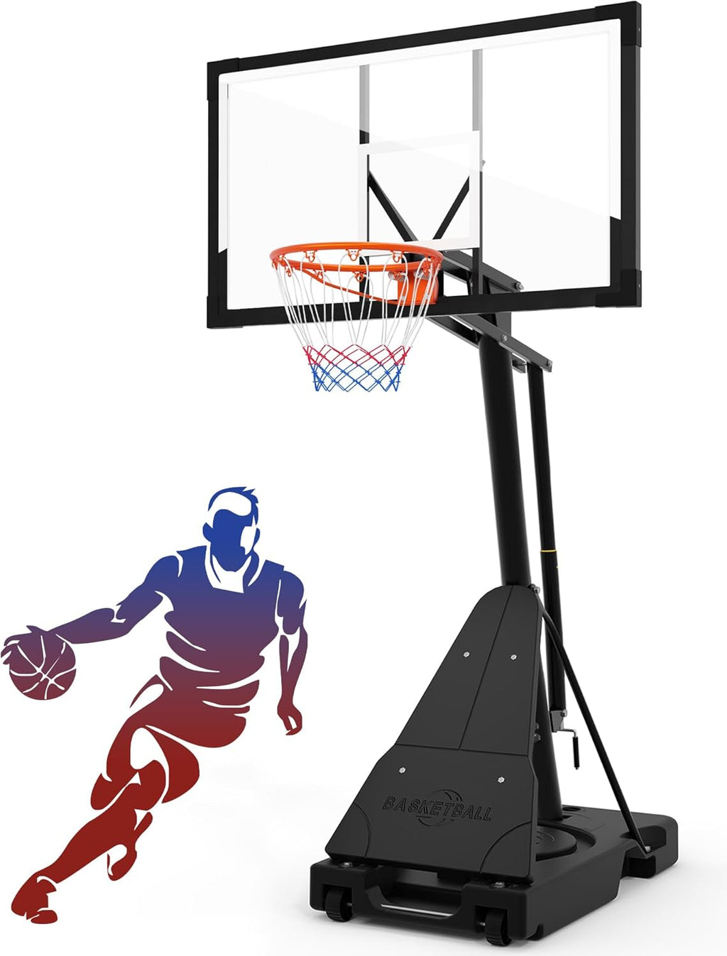 PIZZELLO Basketball Hoop - Adjustable 44/52 Inch Shatterproof Backboard | Portable for Kids & Adults