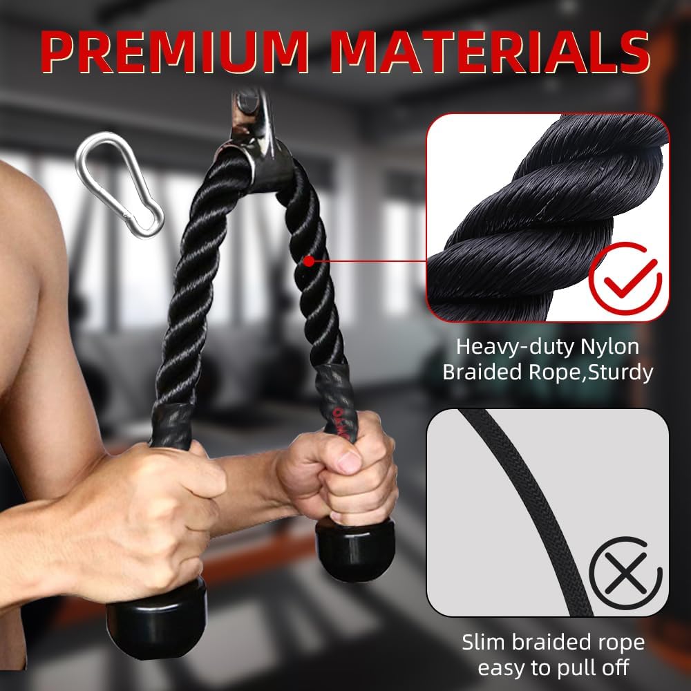 Tricep Rope | 35-Inch Cable Attachment with Upgraded Rubber Handles for Enhanced Grip & Motion