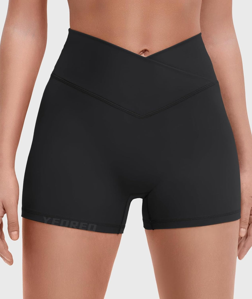 YEOREO Women's High Waisted Gym Workout Shorts - Tummy Control & Hidden Scrunch | 4.5" Booty Shorts