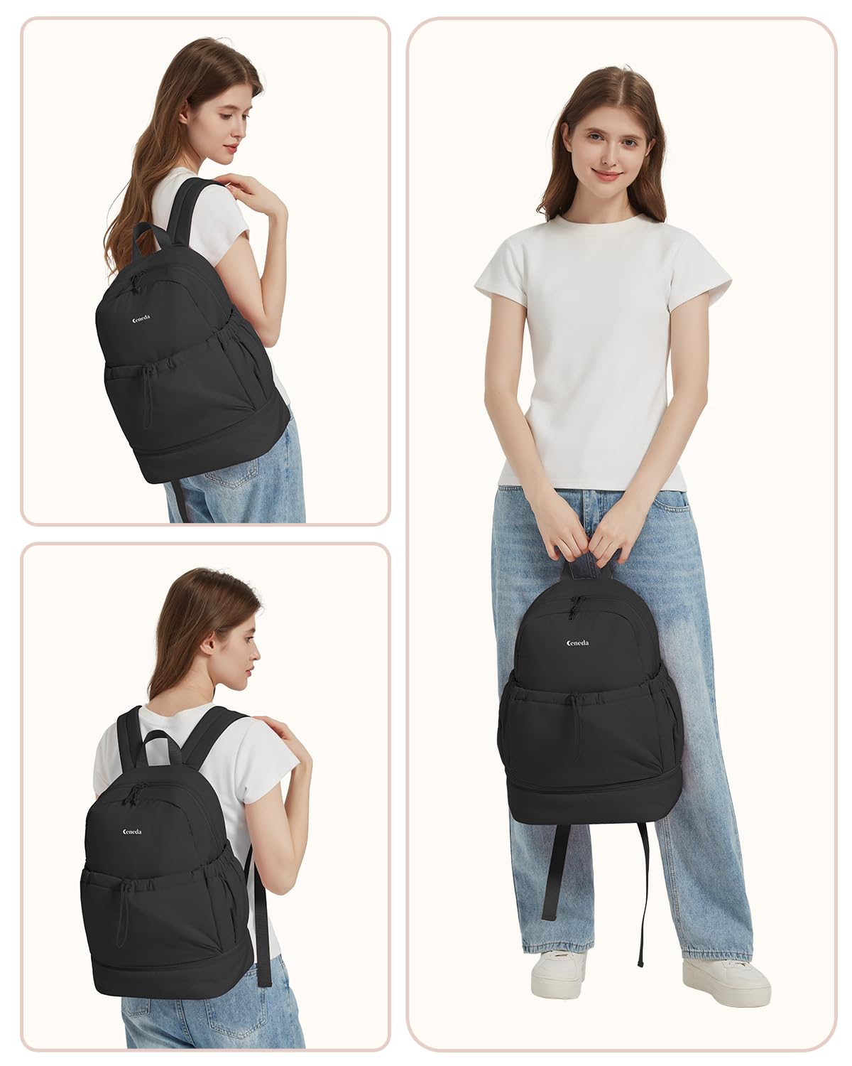 Ceneda Gym Backpack for Women, Cute Gym Bag with Shoe Compartment, Wet Pocket & Tumbler Strap, Puffer Dance Cheer Backpack