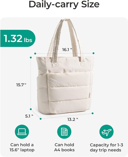 BAGSMART Lightweight Puffy Tote Bag for Women - Stylish Compartments & Versatile Shoulder Design