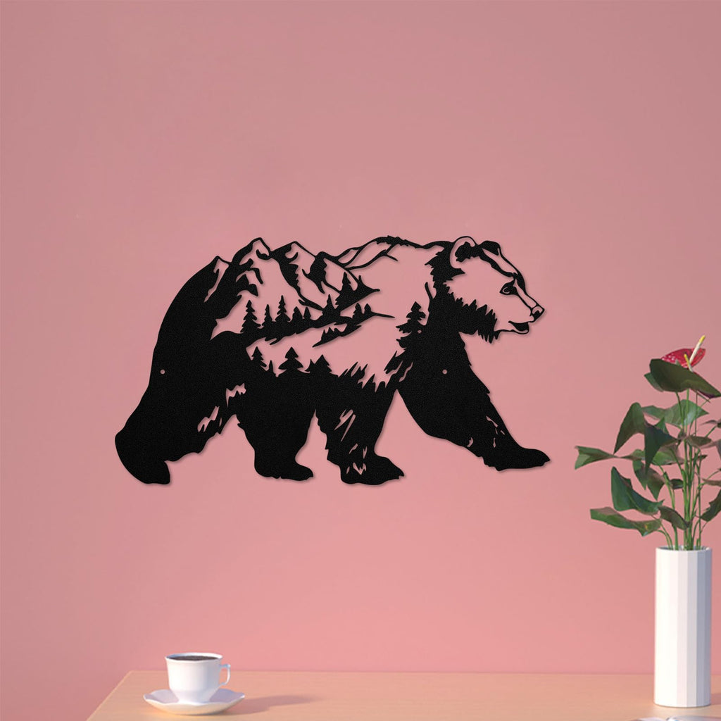 Resama Metall Bear Forest Pine Tree Wall Art Bear Peak Natural Scenery Wall Sign for Home, Wildlife Hunting Home Hanging Decorations for Living Room, Bedroom Kitchen Bathroom