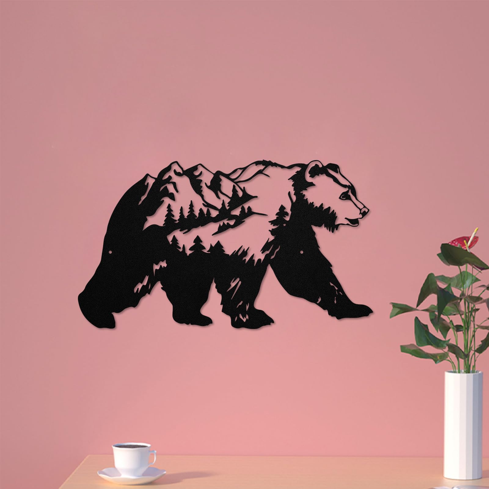Resama Metall Bear Forest Pine Tree Wall Art Bear Peak Natural Scenery Wall Sign for Home, Wildlife Hunting Home Hanging Decorations for Living Room, Bedroom Kitchen Bathroom