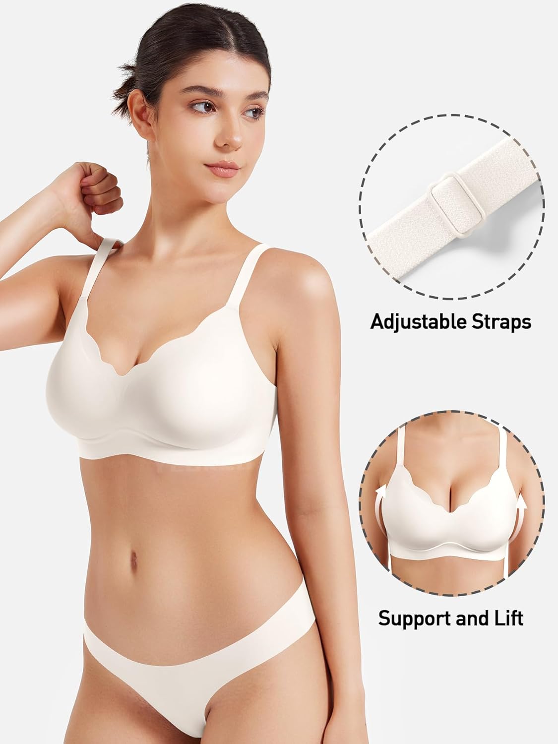 YEOREO Wireless Push-Up Bra - Full Coverage Seamless Comfort Bralette | Scalloped Design