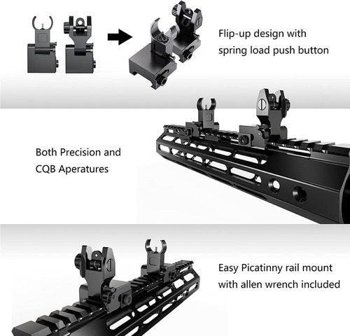 Marmot Flip Up Iron Sights - Full Metal CQB & Precise Mode Rifle Sights for Enhanced Accuracy