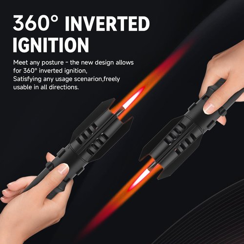 Torch Lighter, Straight Flame Butane Cool Lighters, Refillable Windproof Adjustable with Safety Lock，for Kitchen Hiking BBQ Outdoor Camping(Black)