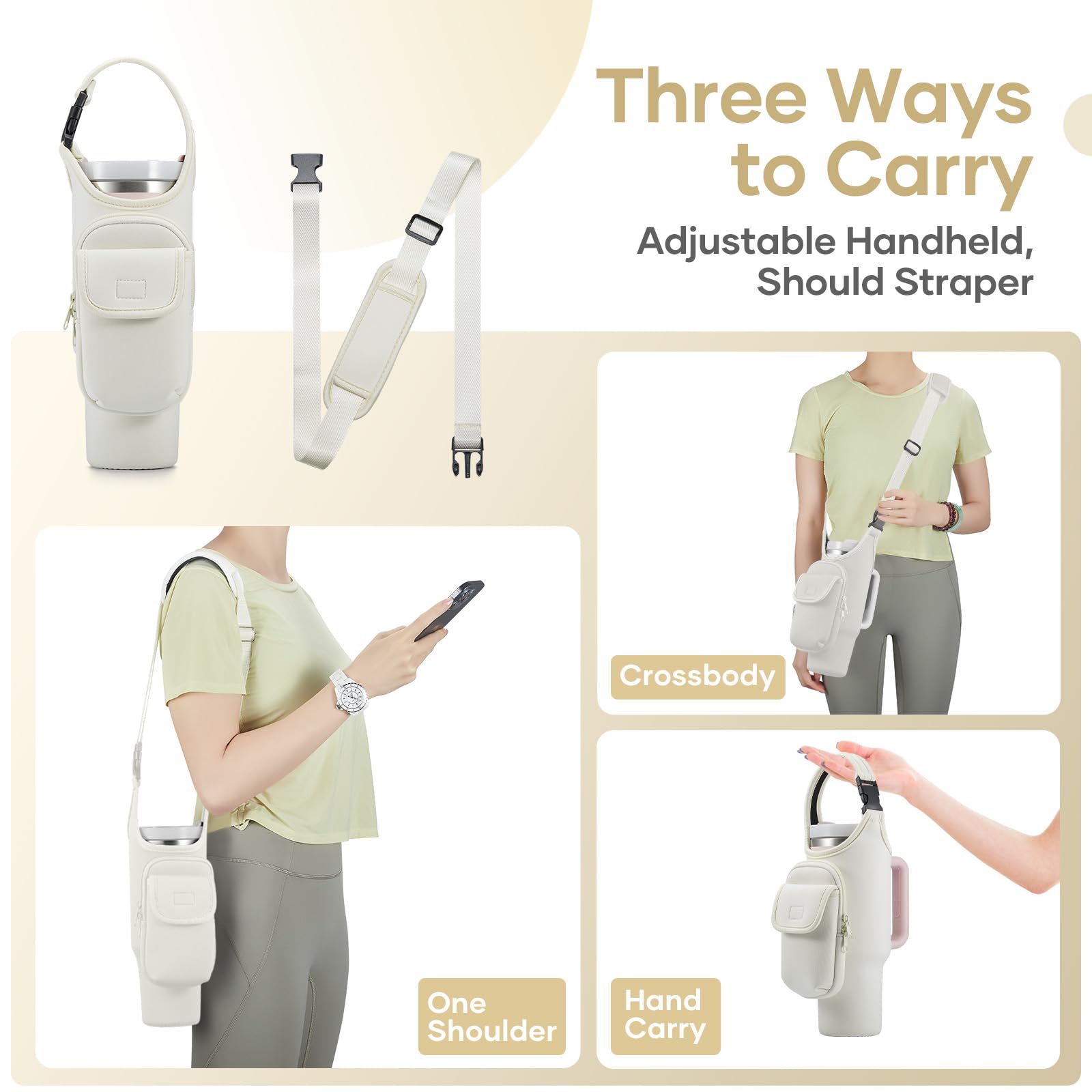 Bufilea Carrier Bag with Phone Holder Pockets for Stanley 40/30oz Tumbler with Handle, Insulated Neoprene Crossbody Bag Cup Holder w/Shoulder & Handheld Straps Fits Stanley Cup Accessories