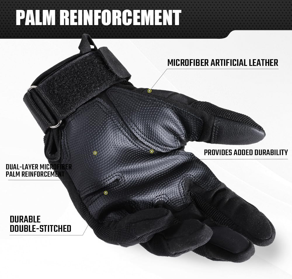 Skiennix Motorcycle Tactical Gloves - Touchscreen & Hard Shell Protection for Outdoor Sports | Men’s Size