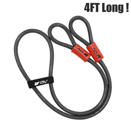 BV 4FT Heavy-Duty Security Cable Lock with Loops – Extra Thick 10mm (3/8") Braided Steel, Cut-Resistant & Weatherproof Wire Cable for Padlock, Gate, Bike, Motorcycle & Outdoor Equipment