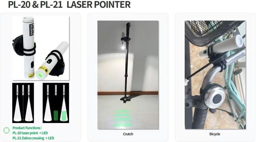 Danpon-PL-21, Laser Point Zebra Crossing- LED Pedestrians Crossing the Road are Advised Can be Mounted on Elderly Walking Canes, Bicycles. Pet Cat/Dog usable at Night Laser Class 2 and IEC60825