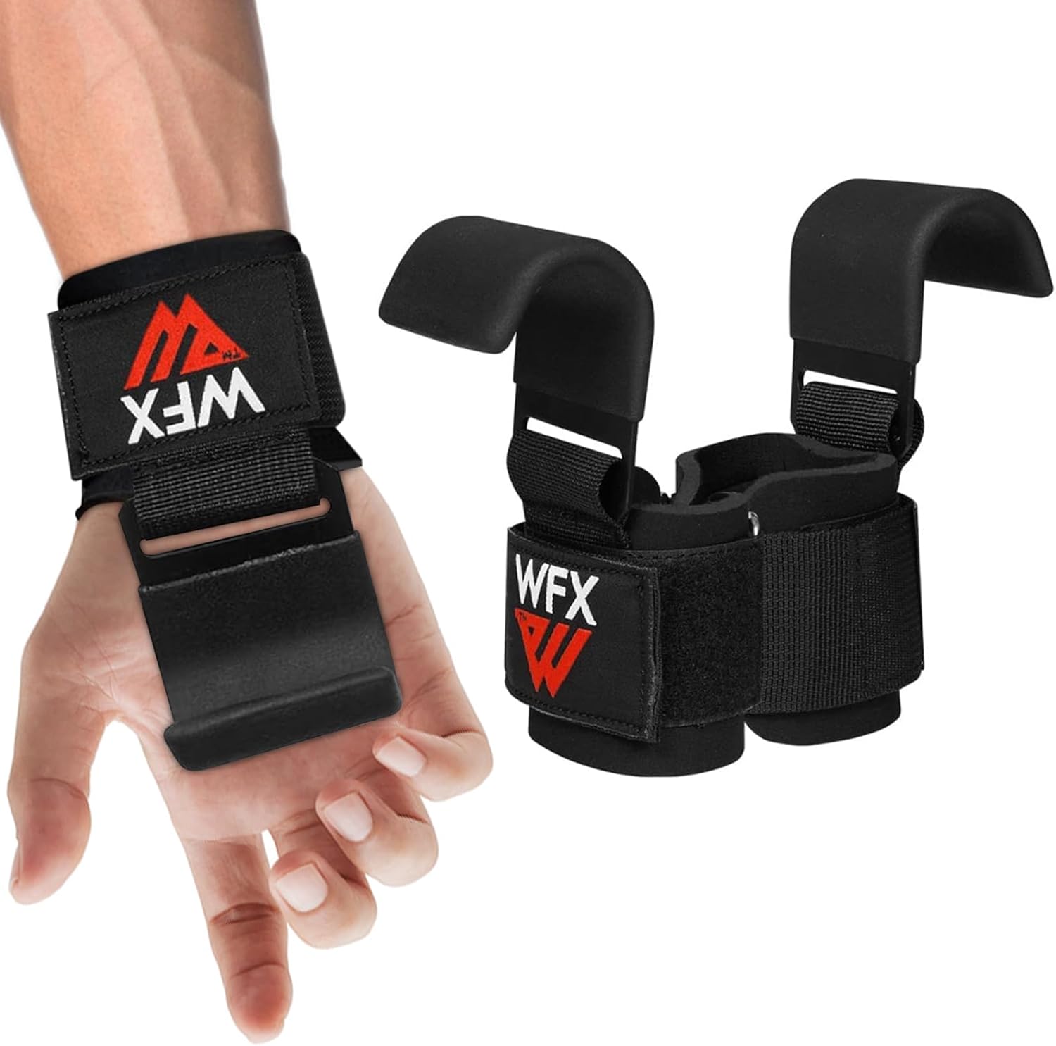 Skiennix Weight Lifting Hooks - Non-Slip Rubber Coated Grips with 7mm Neoprene Wrist Support for Strength Training