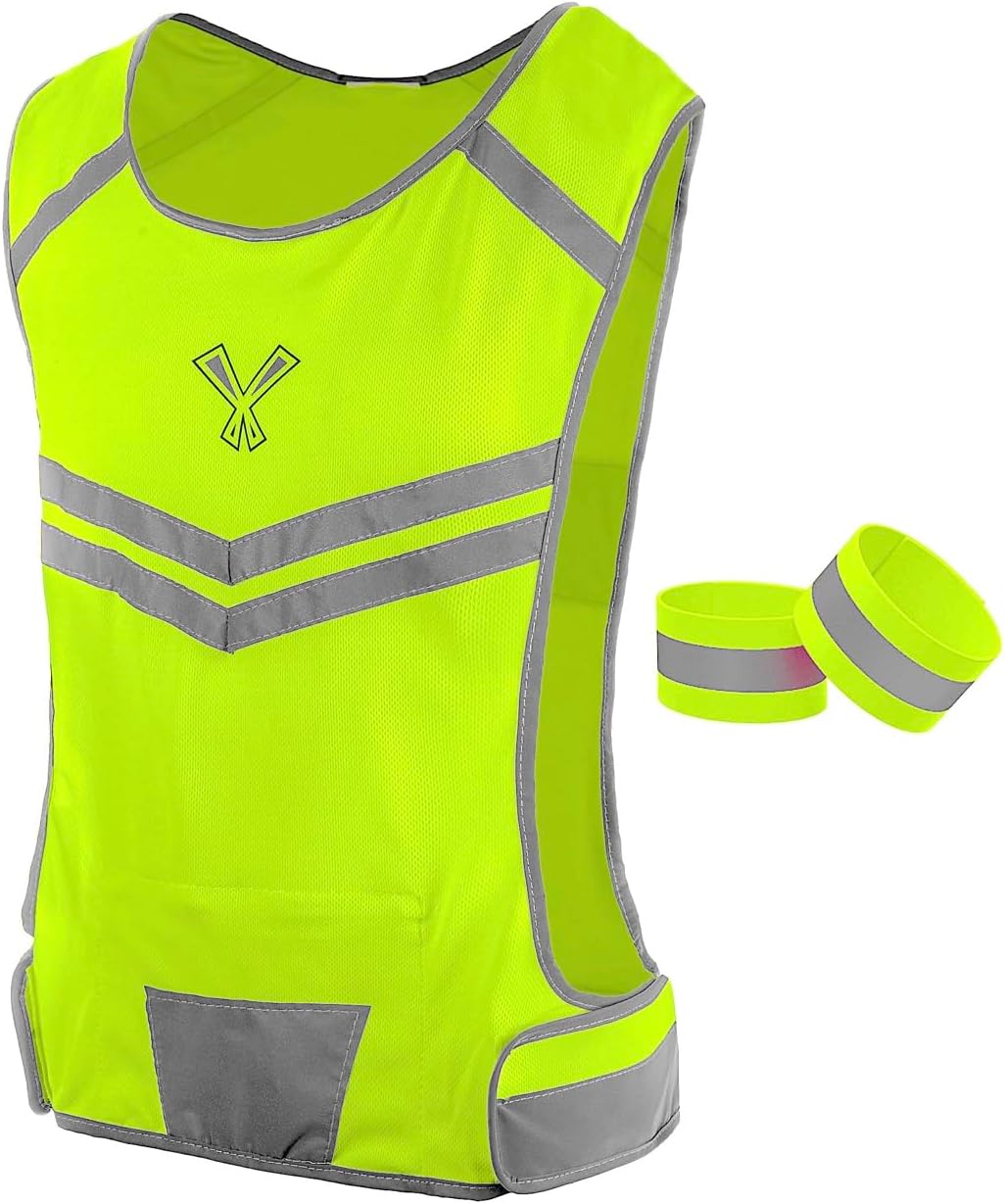 Skiennix Reflective Running Vest - High Visibility with Pocket & 2 Bands for Night Safety