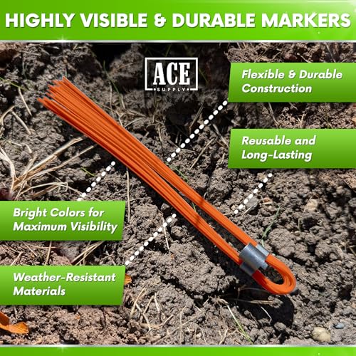 Orange Marking Whiskers with Stakes - Pack of 100 Durable Ground Markers