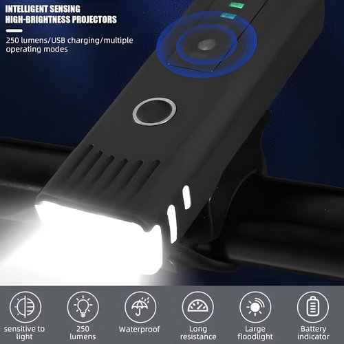 Lumor Bike Light Set USB-C Rechargeable, Super Bright Bicycle Front Headlight and Rear Taillight, Auto Sensing, IPX6 Waterproof, 4 Modes, Easy Install for Road and Mountain Cycling