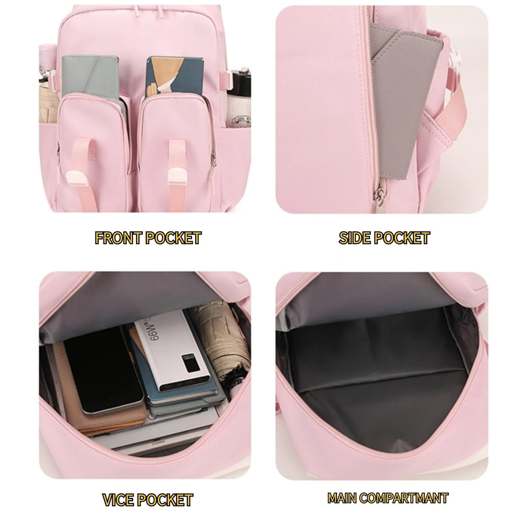 Vivixilan Kawaii Backpack with 22Pcs Accessories Anime Cartoon Anti-Theft Travel Aesthetic New Semester Gifts Bag with Cute Pin