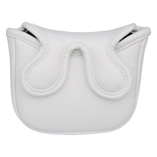 Golf Club Center Shaft Square Mallet Putter Head Cover Soft Leather with Embroidery Magnetic Closure (White)