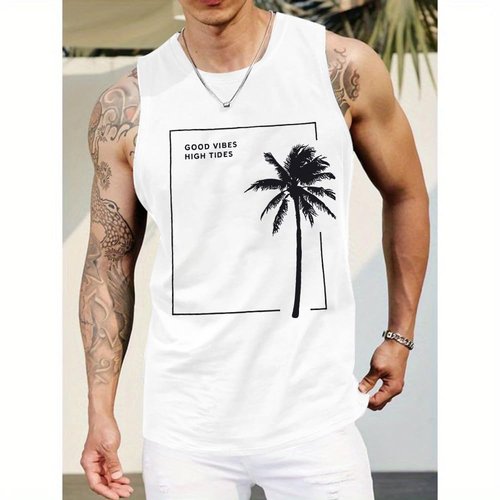 MYHALF Beach Tank Tops Mens Summer Sleeveless Shirts Graphic Palm Tree Vacation Tanks Muscle Gym Tank Top