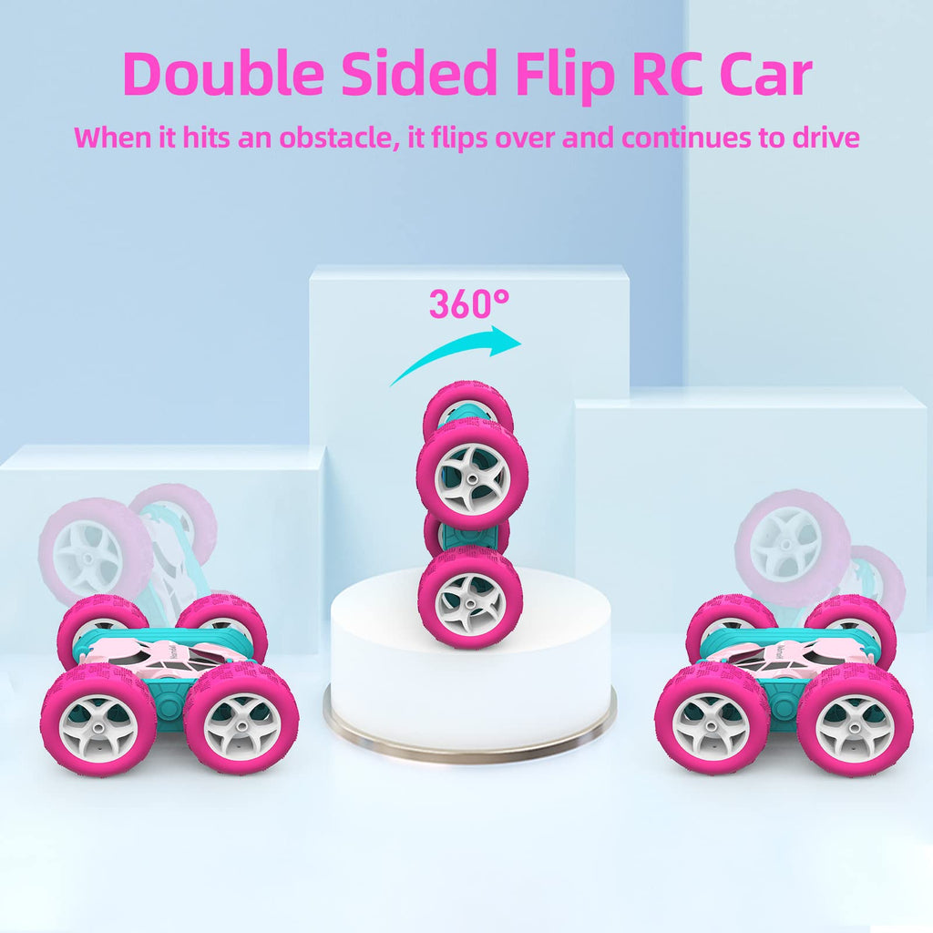 Hamdol Pink Remote Control Car for Girls, 360° Flipping Stunt Car with LED Headlights, Rechargeable 4WD Electric Toy Vehicle, Princess Gift for 6 7 8 9 10 11 Year Old Girls, Birthday & Christmas Toy