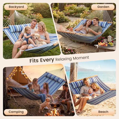 Everyfun Blue 2-Person Quilted Hammock with Spreaders, 500lbs Capacity Outdoor Lounger