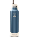 IRON °FLASK Camping & Hiking Hydration Flask with Straw, Narrow Mouth Insulated Stainless Steel Sports Water Bottle - Desert Oasis 24 oz - Straw (1 Lid)