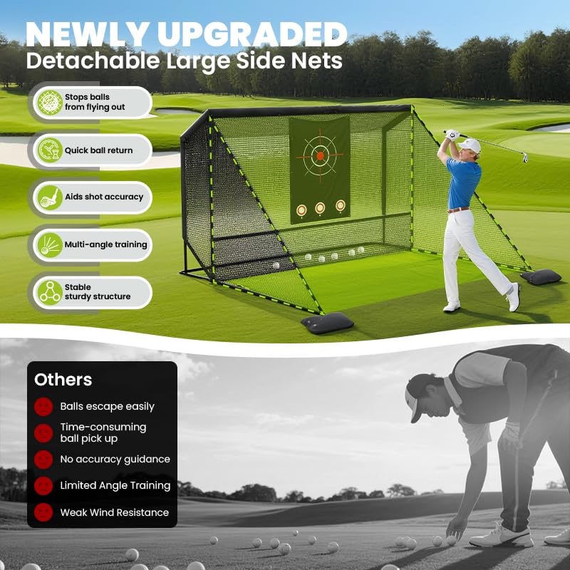 10x7ft Golf Hitting Practice Net with Side Barriers & Heavy Duty Steel Frame