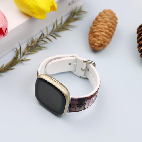 Jolook Wood Band for Fitbit Versa 4/3, Waterproof Sport Silicone Replacement bands Straps Compatible with Fitbit Versa 4/3 and Sense/Sense 2 - Wood Grain